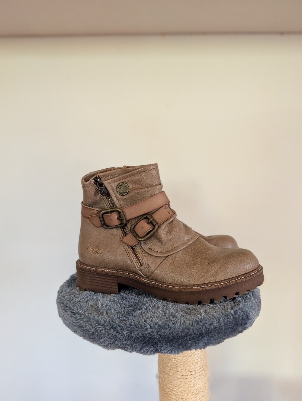 Women’s Taupe Leather Ankle Boot with Buckle Detail Size 7.5